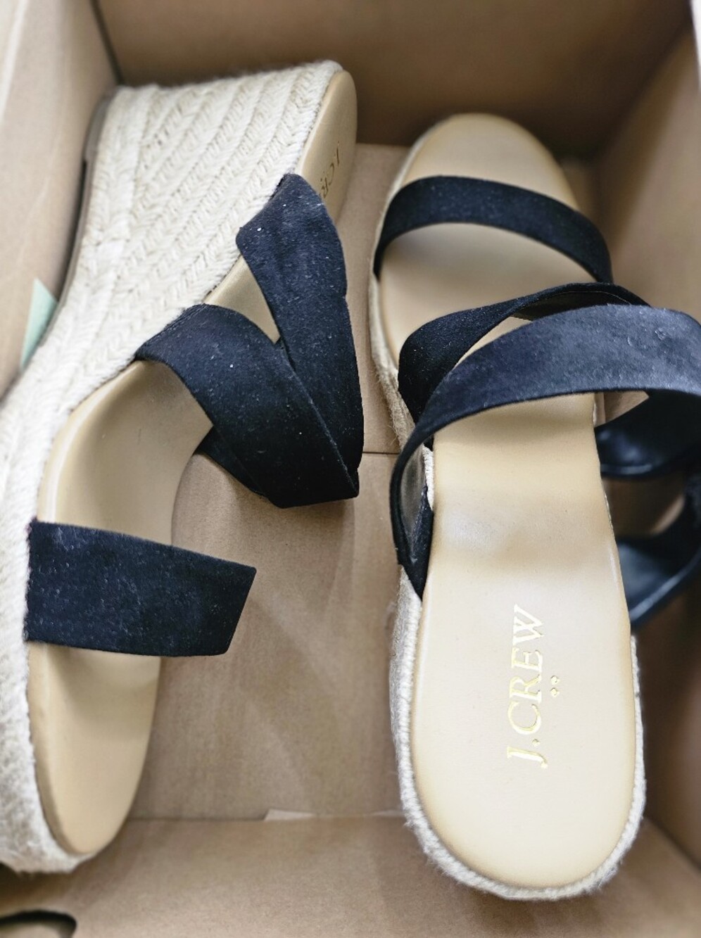 J. Crew Factory Black Suede Espadrille Wedge Sandals